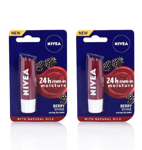 NIVEA Set of 2 Berry Shine 24H Melt-In Moisture Lip Balms